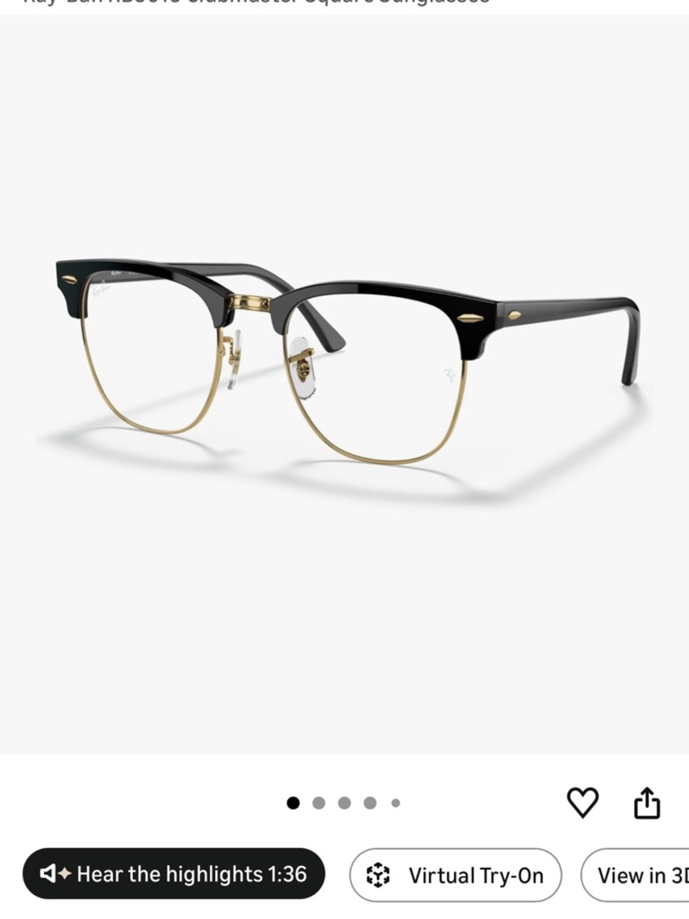 Ray-Ban Black & Gold Semi-Rim Square Eyeglasses
